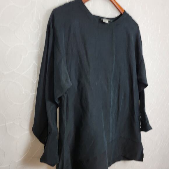 VTG Sophie Finzi Top Womens S Black Silk Linen Blend Lagenlook Tunic Shirt - Picture 6 of 11